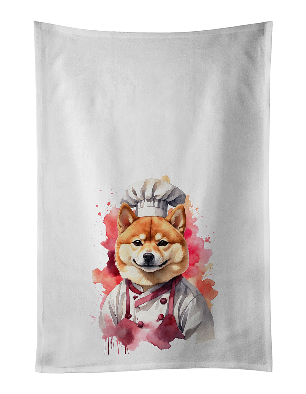 Shiba Inu Chef Kitchen Towel Set of 2 White Dish Towels Decorative Bathroom Hand towel for Hand, Face, Hair, Yoga, Tea, Dishcloth, 19 X 28", White