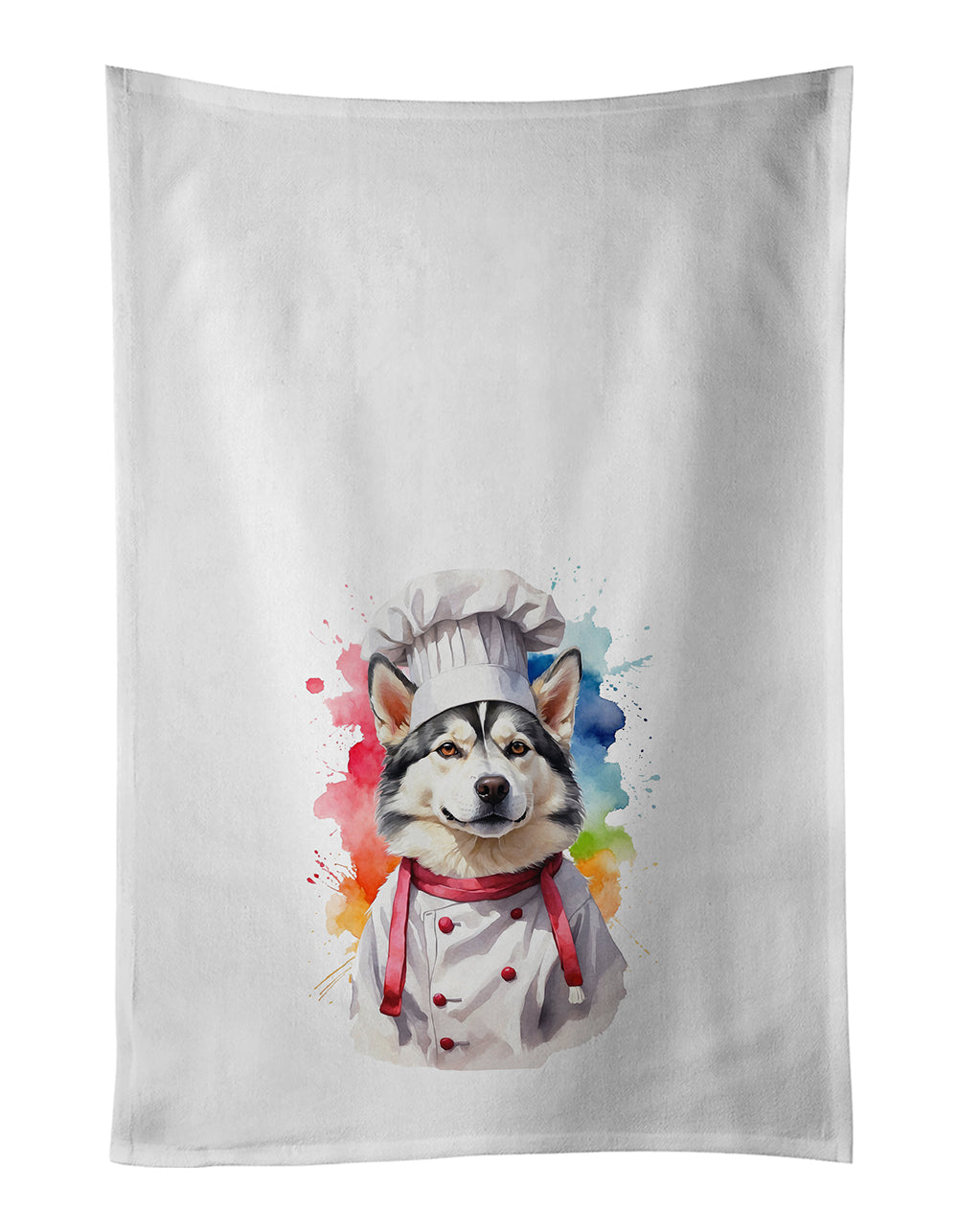 Siberian Husky Chef Kitchen Towel Set of 2 White Dish Towels Decorative Bathroom Hand towel for Hand, Face, Hair, Yoga, Tea, Dishcloth, 19 X 28", White