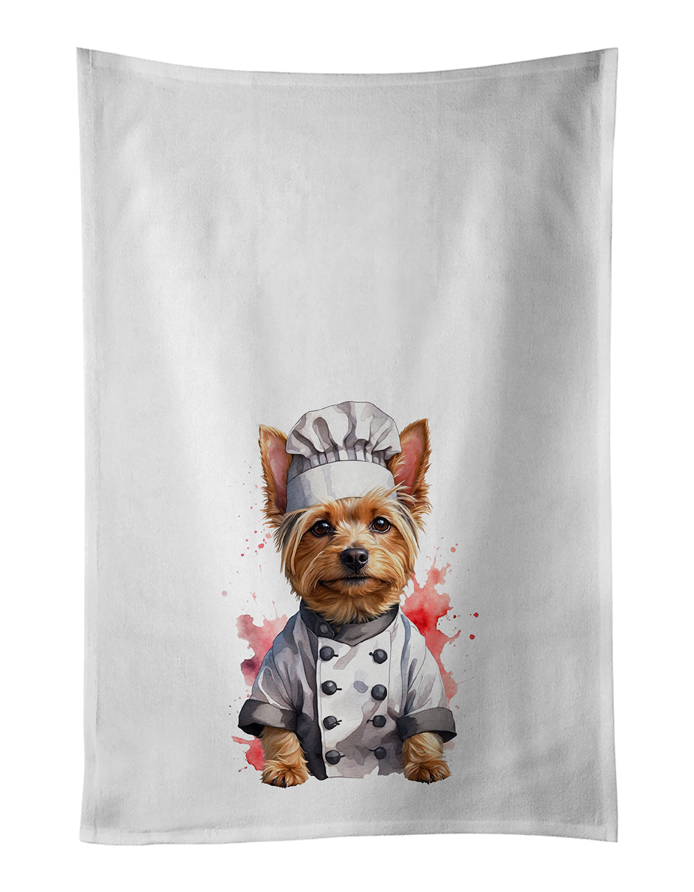 Silky Terrier Chef Kitchen Towel Set of 2 White Dish Towels Decorative Bathroom Hand towel for Hand, Face, Hair, Yoga, Tea, Dishcloth, 19 X 28", White