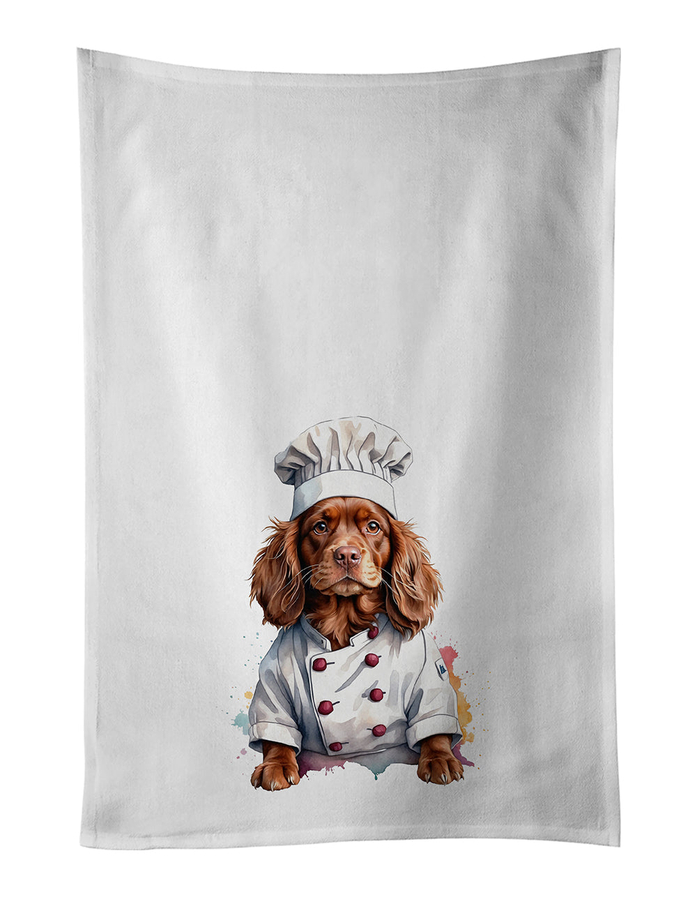 Sussex Spaniel Chef Kitchen Towel Set of 2 White Dish Towels Decorative Bathroom Hand towel for Hand, Face, Hair, Yoga, Tea, Dishcloth, 19 X 28", White