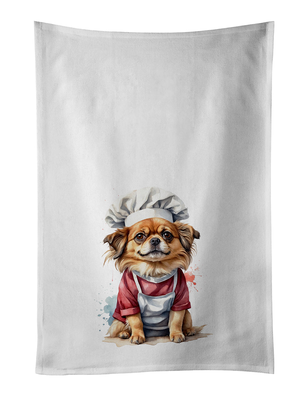 Tibetan Spaniel Chef Kitchen Towel Set of 2 White Dish Towels Decorative Bathroom Hand towel for Hand, Face, Hair, Yoga, Tea, Dishcloth, 19 X 28", White
