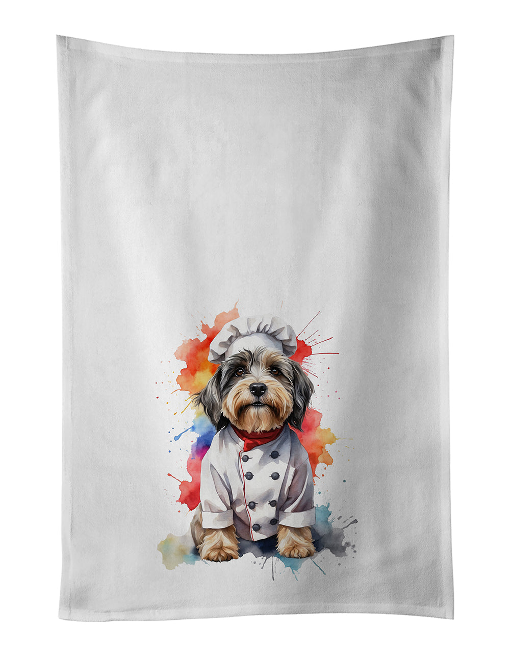 Tibetan Terrier Chef Kitchen Towel Set of 2 White Dish Towels Decorative Bathroom Hand towel for Hand, Face, Hair, Yoga, Tea, Dishcloth, 19 X 28", White