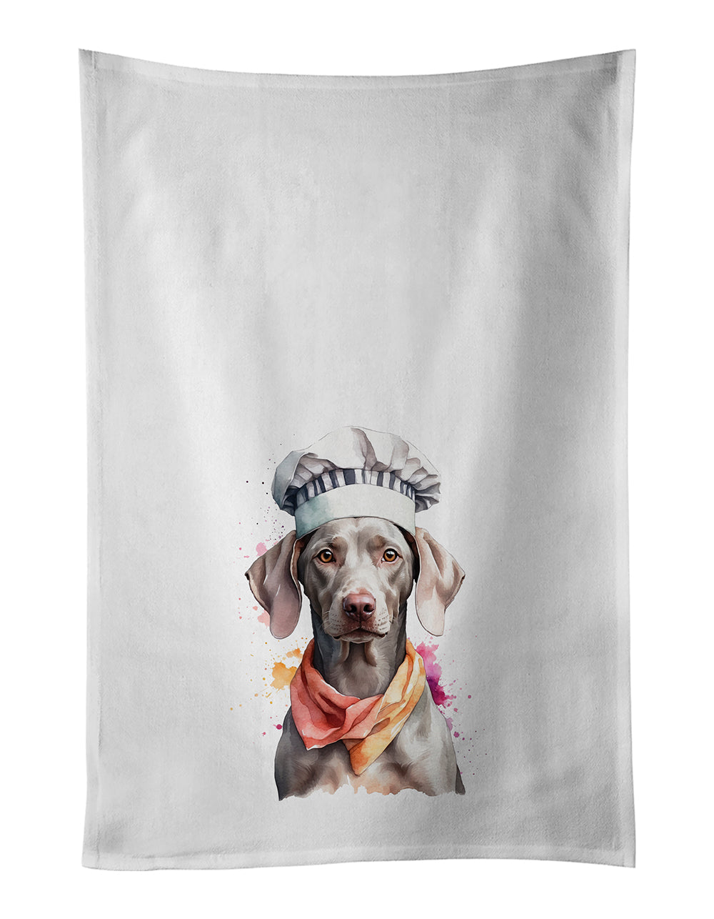 Weimaraner Chef Kitchen Towel Set of 2 White Dish Towels Decorative Bathroom Hand towel for Hand, Face, Hair, Yoga, Tea, Dishcloth, 19 X 28", White