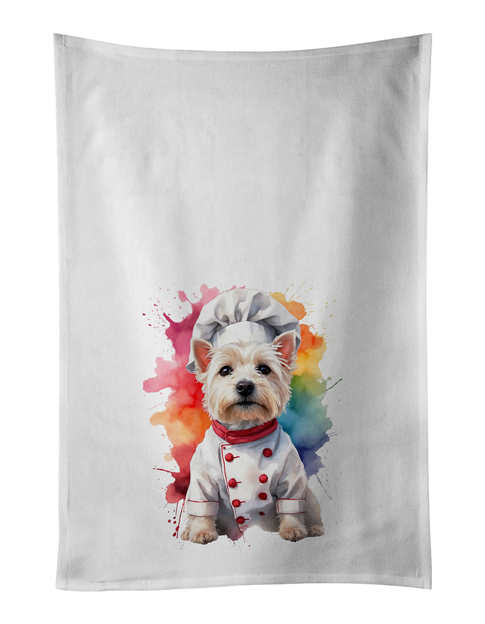 Westie Chef Kitchen Towel Set of 2 White Dish Towels Decorative Bathroom Hand towel for Hand, Face, Hair, Yoga, Tea, Dishcloth, 19 X 28", White