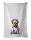 Yorkshire Terrier Chef Kitchen Towel Set of 2 White Dish Towels Decorative Bathroom Hand towel for Hand, Face, Hair, Yoga, Tea, Dishcloth, 19 X 28", White