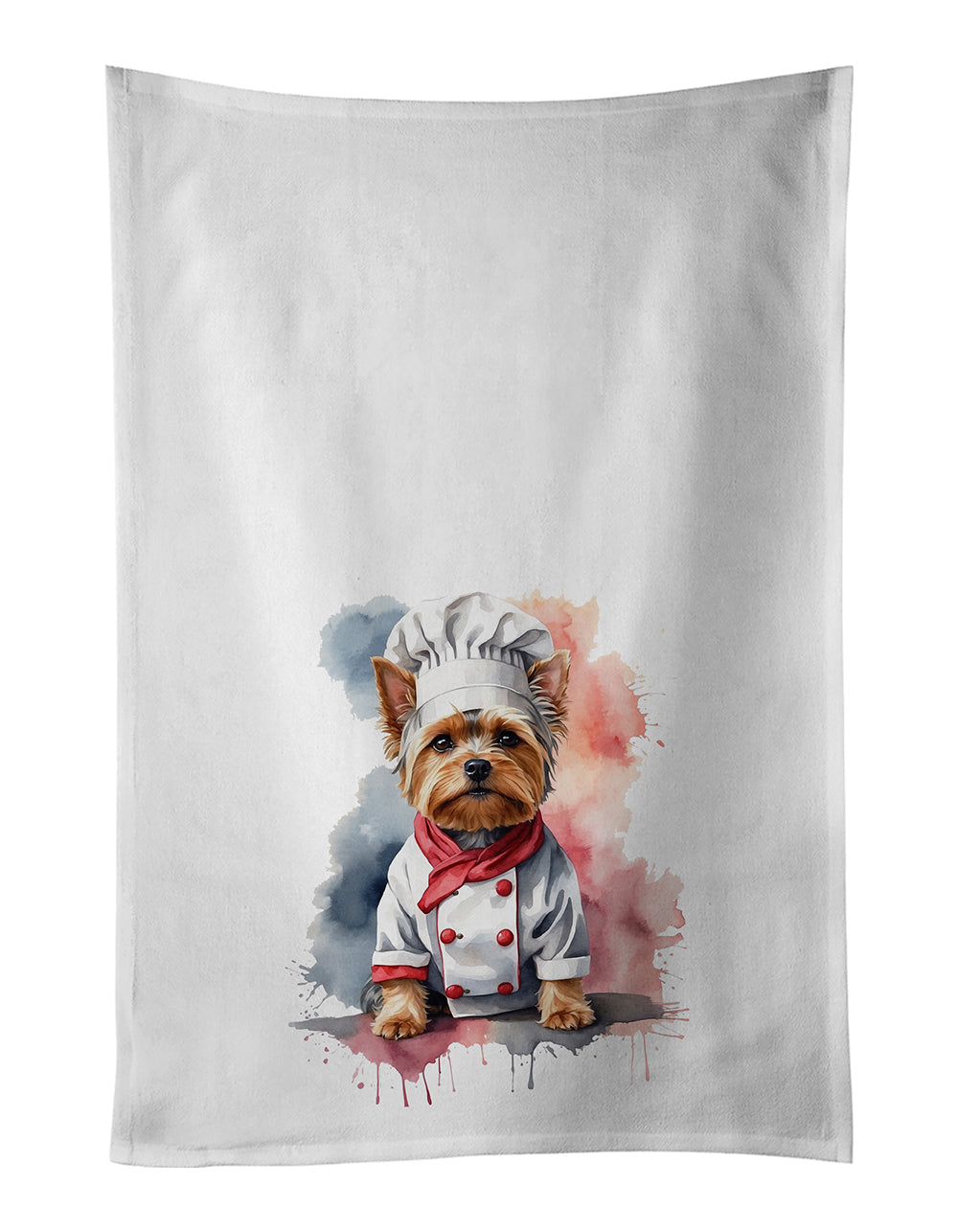 Yorkshire Terrier Chef Kitchen Towel Set of 2 White Dish Towels Decorative Bathroom Hand towel for Hand, Face, Hair, Yoga, Tea, Dishcloth, 19 X 28", White