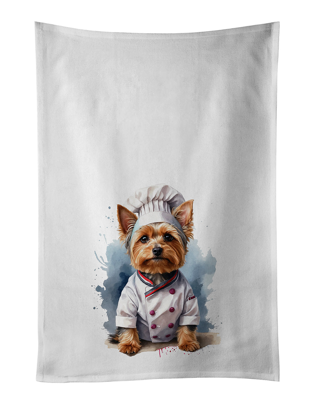 Yorkshire Terrier Chef Kitchen Towel Set of 2 White Dish Towels Decorative Bathroom Hand towel for Hand, Face, Hair, Yoga, Tea, Dishcloth, 19 X 28", White