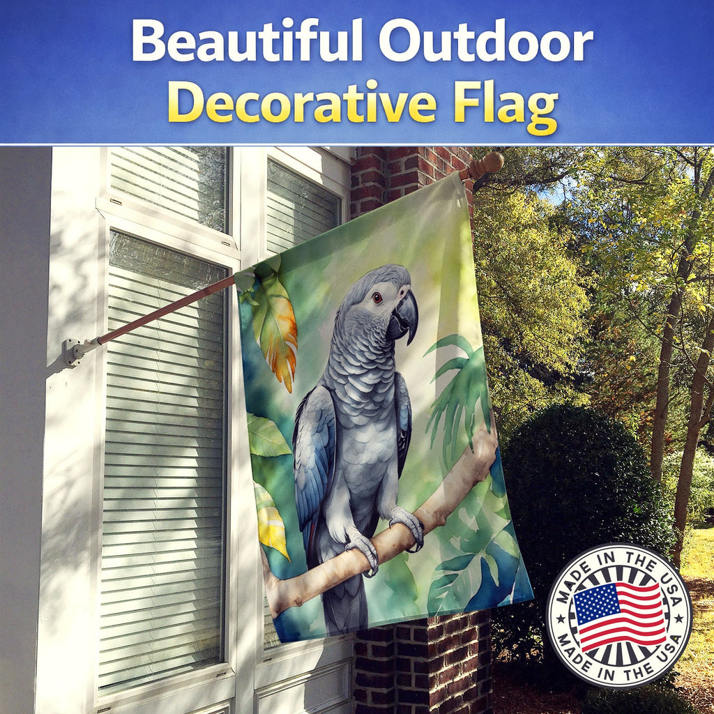 African Grey Parrot House Flag 28x40 Porch Sleeve Pole Decorative Outside Yard Banner Artwork Wall Hanging, Polyester