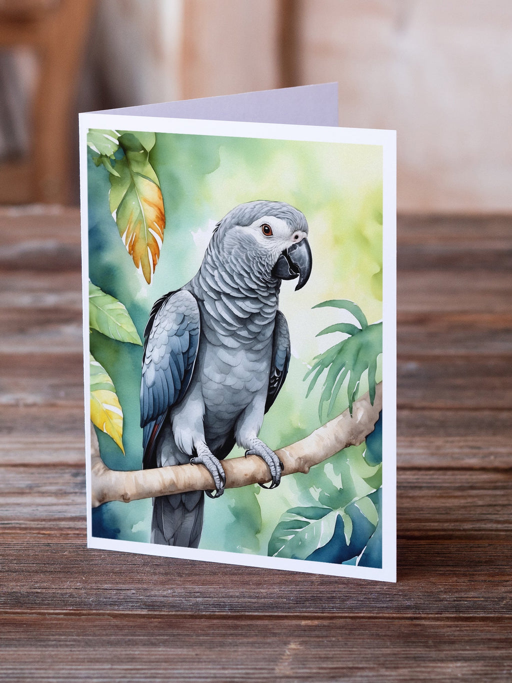 African Grey Parrot Greeting Cards Pack of 8 Blank Cards with Envelopes Whimsical A7 Size 5x7