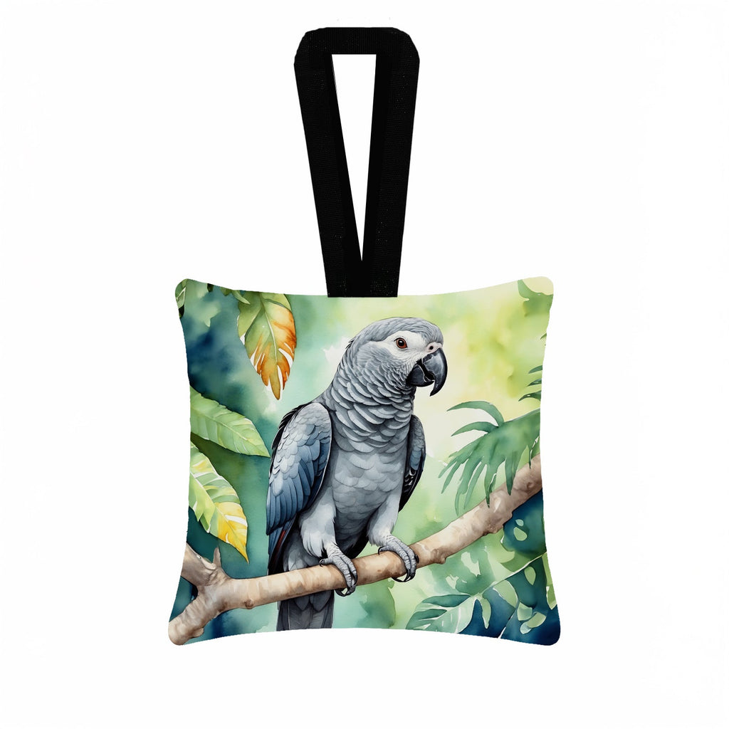 African Grey Parrot Hanging Square Fabric Ornament 3.5 × 3.5 Decorative Door-Knob & Tree Hanger, Soft Fabric