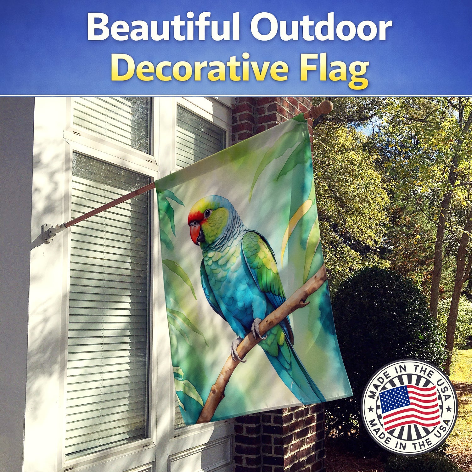 African Ringneck Parrot House Flag 28x40 Porch Sleeve Pole Decorative Outside Yard Banner Artwork Wall Hanging, Polyester