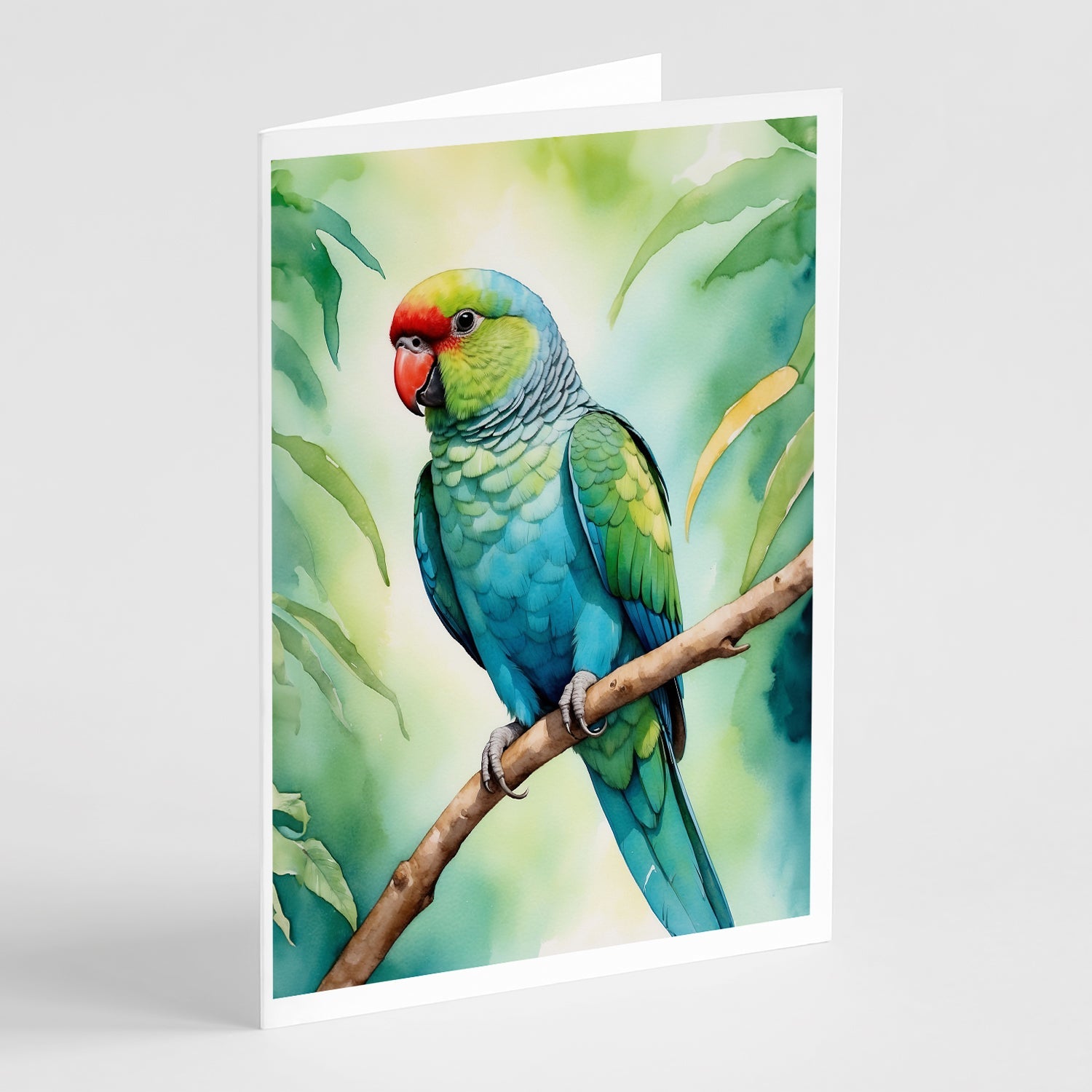 African Ringneck Parrot Greeting Cards Pack of 8 Blank Cards with Envelopes Whimsical A7 Size 5x7
