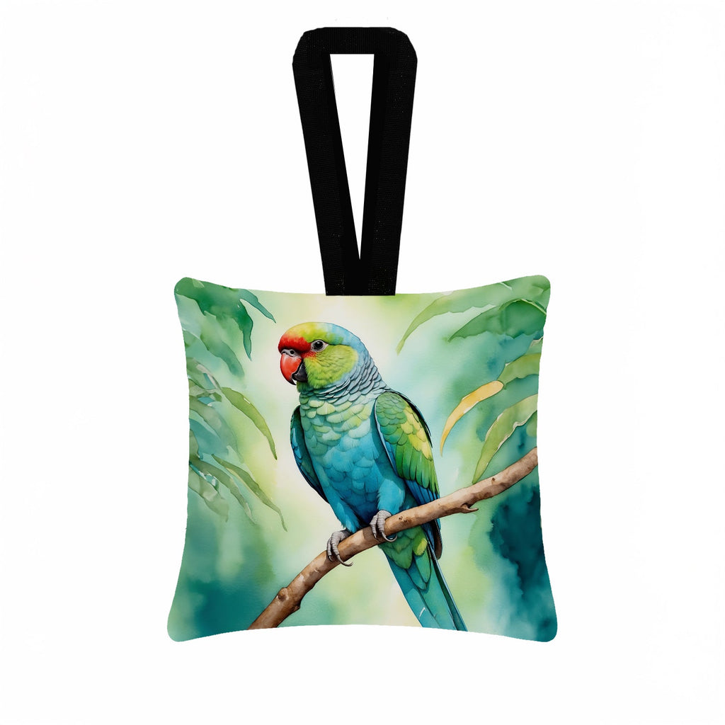 African Ringneck Parrot Hanging Square Fabric Ornament 3.5 × 3.5 Decorative Door-Knob & Tree Hanger, Soft Fabric