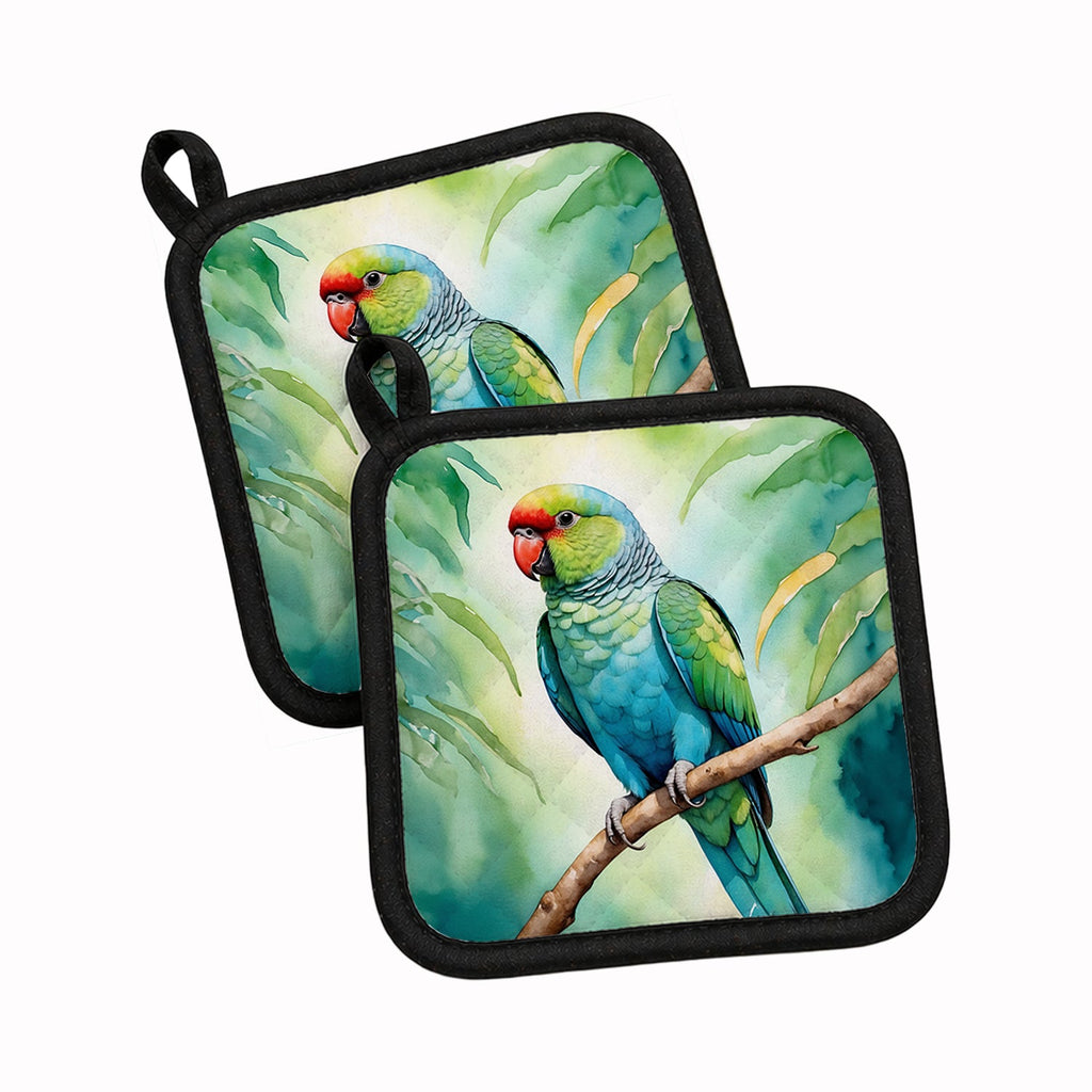 African Ringneck Parrot Pot Holder Set of 2 Heat Resistant Quilted Hot Pads 7.5 x 7.5 Inch, Insulated Kitchen Trivets for Cooking & Baking