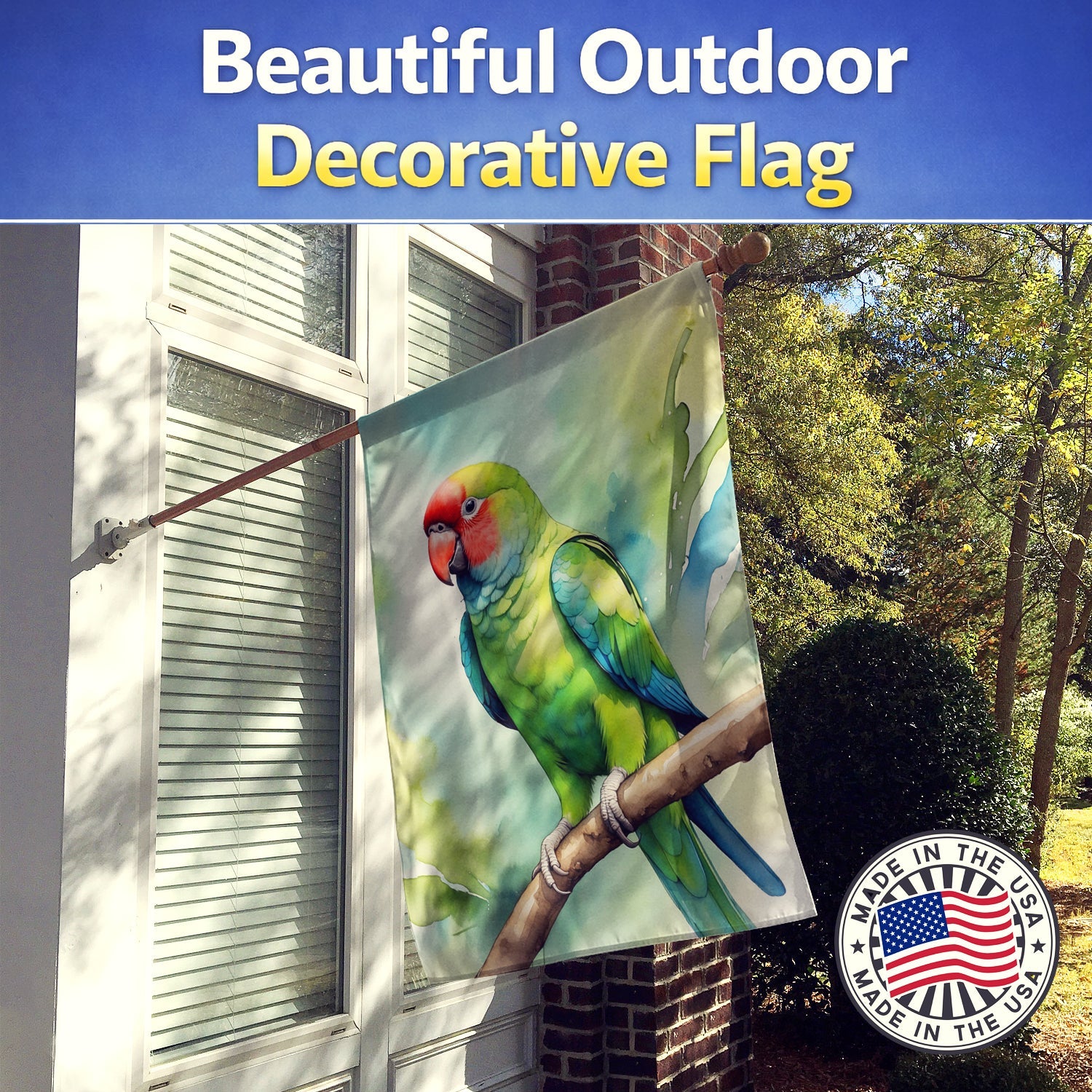 African Ringneck Parrot House Flag 28x40 Porch Sleeve Pole Decorative Outside Yard Banner Artwork Wall Hanging, Polyester