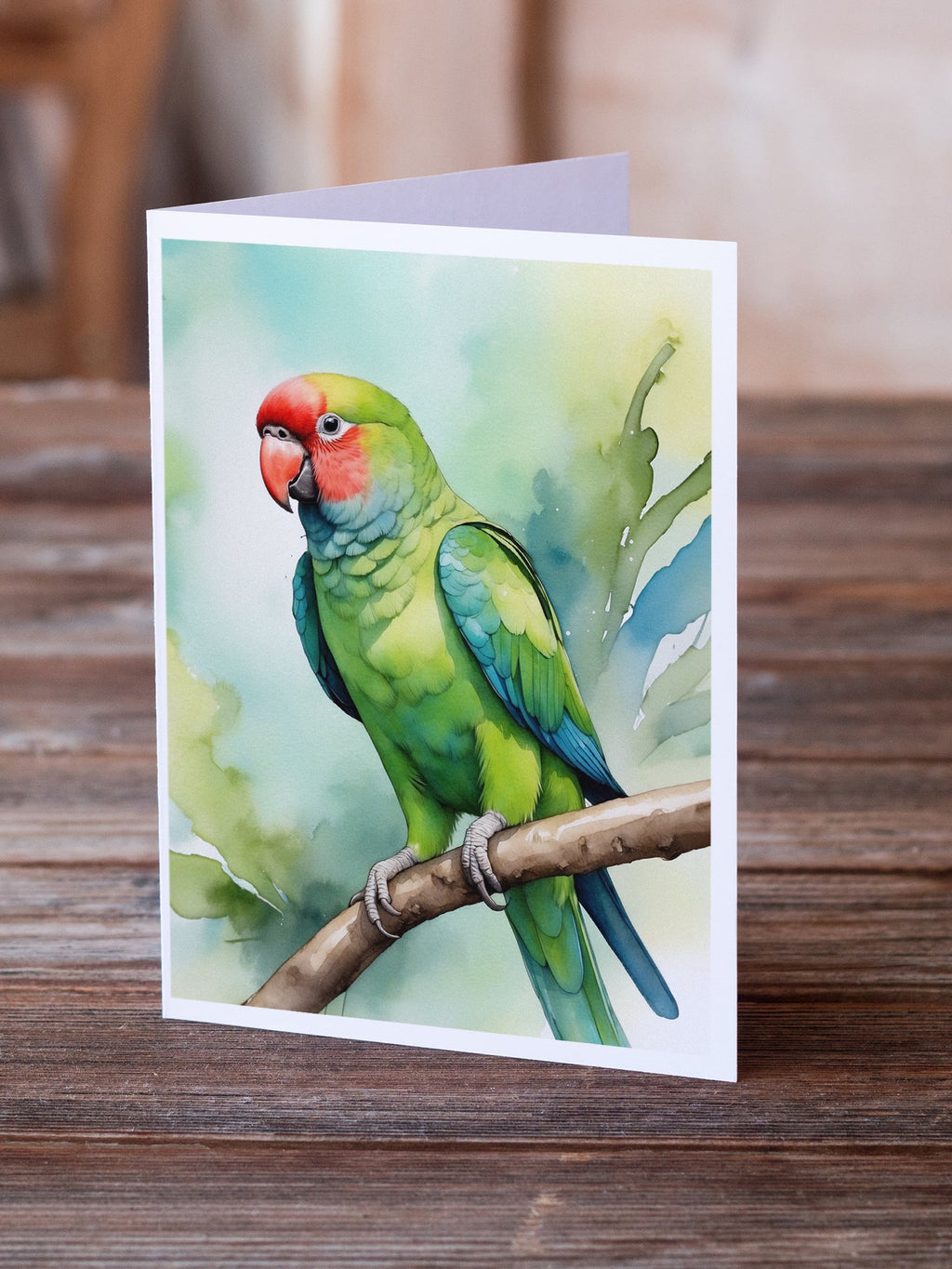 African Ringneck Parrot Greeting Cards Pack of 8 Blank Cards with Envelopes Whimsical A7 Size 5x7
