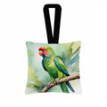 African Ringneck Parrot Hanging Square Fabric Ornament 3.5 × 3.5 Decorative Door-Knob & Tree Hanger, Soft Fabric