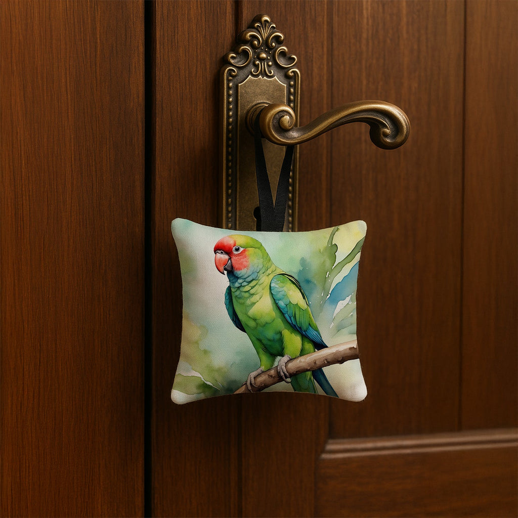 African Ringneck Parrot Hanging Square Fabric Ornament 3.5 × 3.5 Decorative Door-Knob & Tree Hanger, Soft Fabric