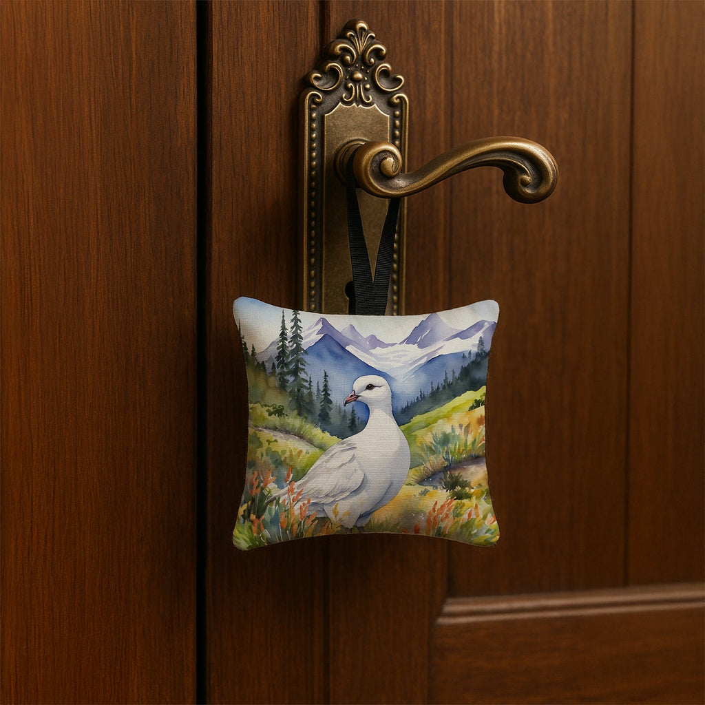 Alaska Willow Ptarmigan Hanging Square Fabric Ornament 3.5 × 3.5 Decorative Door-Knob & Tree Hanger, Soft Fabric