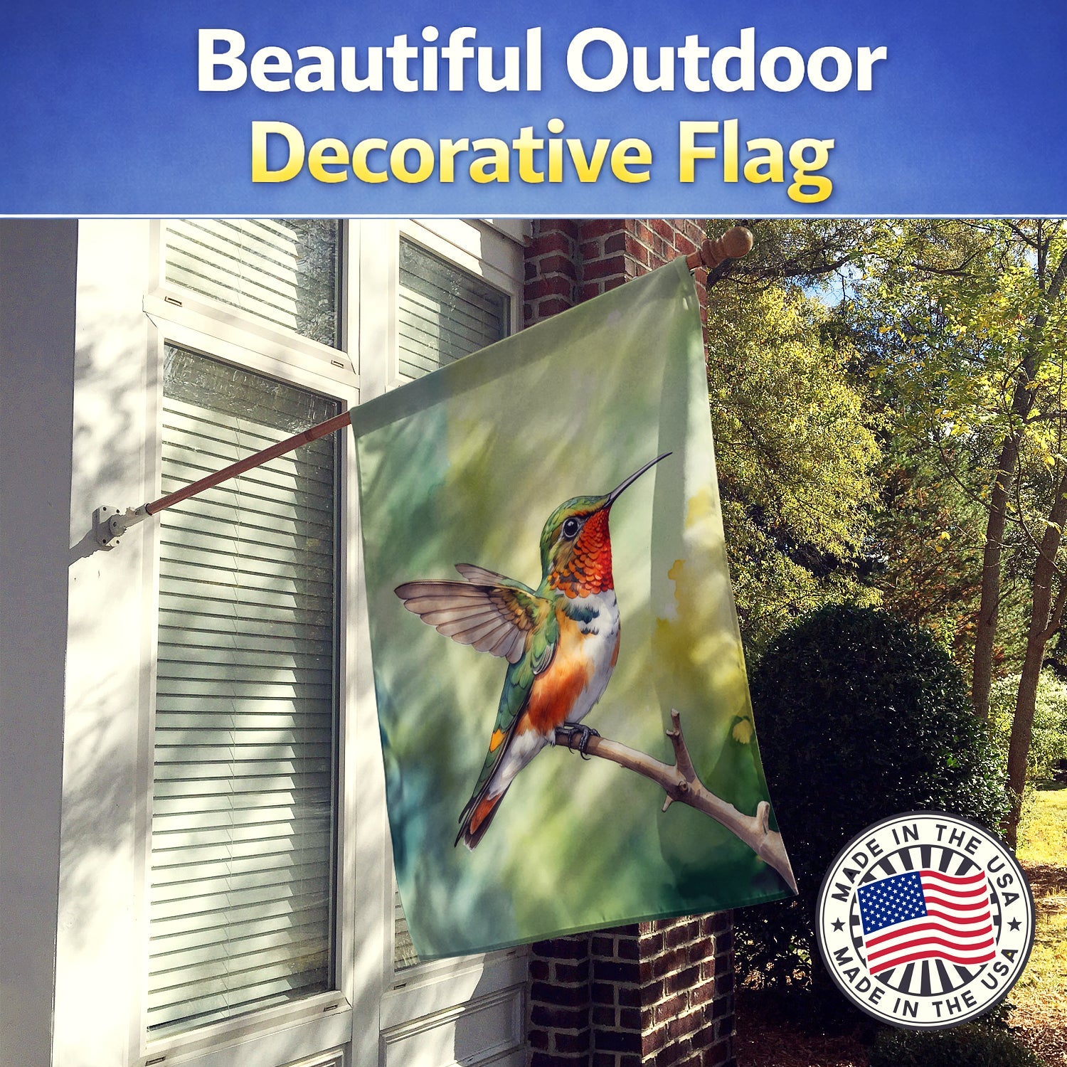 Allens Hummingbird House Flag 28x40 Porch Sleeve Pole Decorative Outside Yard Banner Artwork Wall Hanging, Polyester
