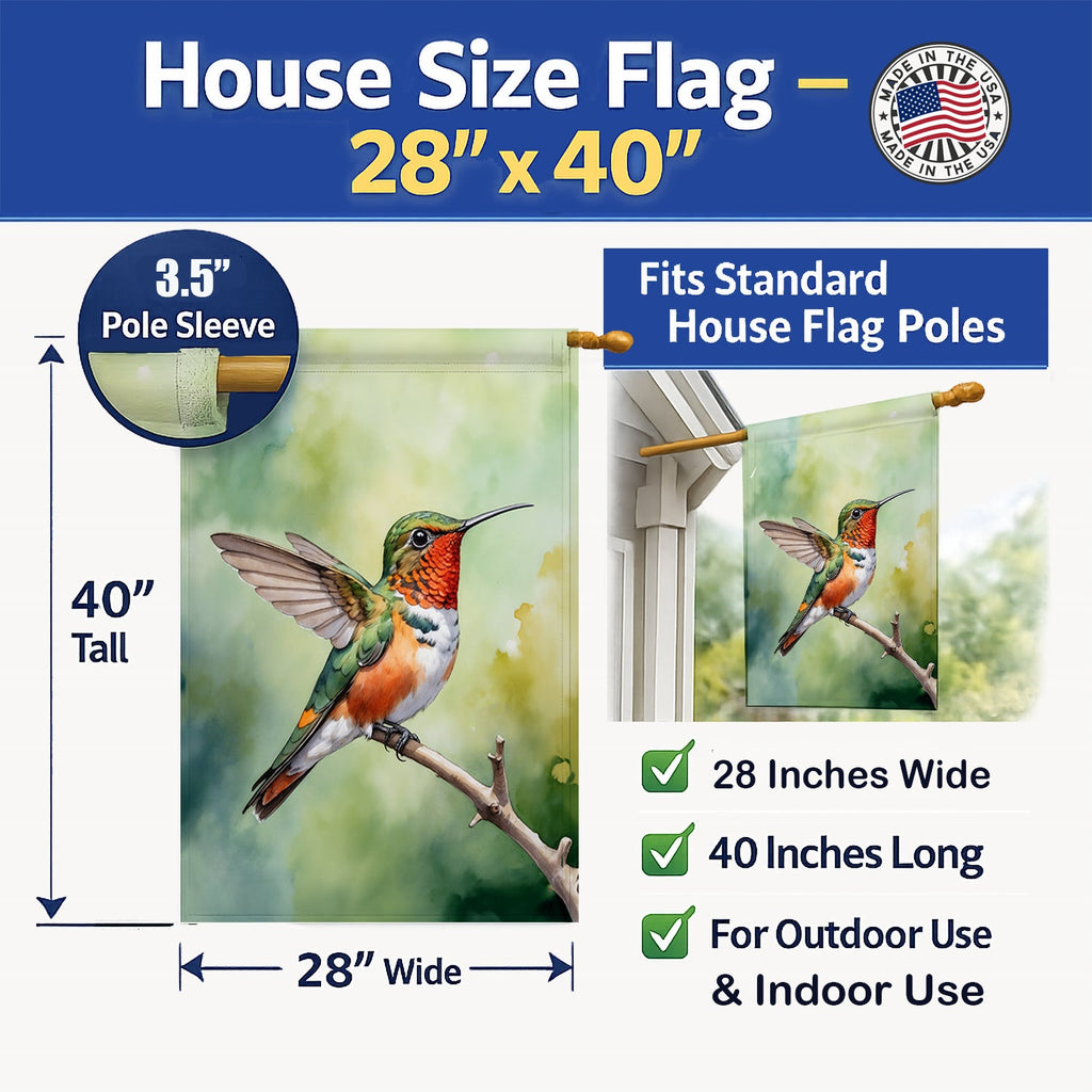Allens Hummingbird House Flag 28x40 Porch Sleeve Pole Decorative Outside Yard Banner Artwork Wall Hanging, Polyester