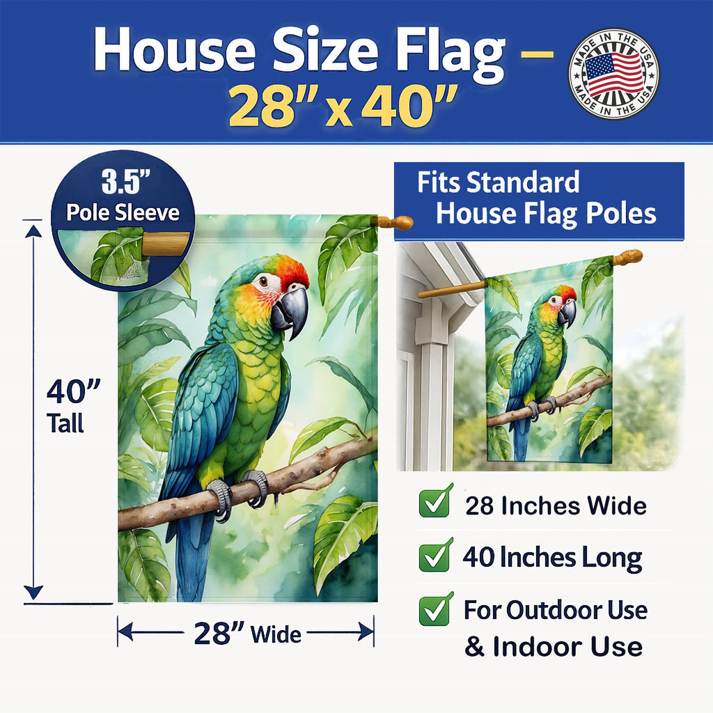 Amazon Parrot House Flag 28x40 Porch Sleeve Pole Decorative Outside Yard Banner Artwork Wall Hanging, Polyester