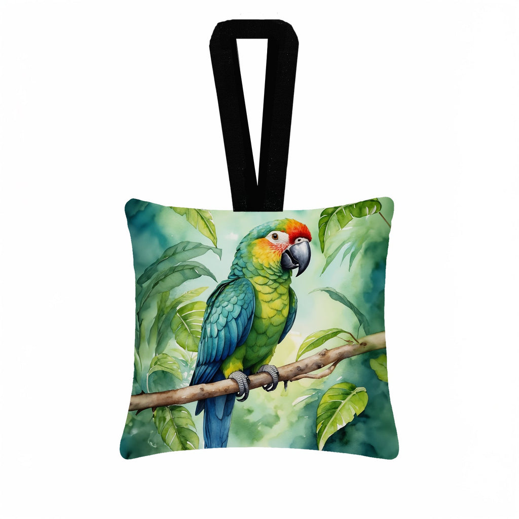 Amazon Parrot Hanging Square Fabric Ornament 3.5 × 3.5 Decorative Door-Knob & Tree Hanger, Soft Fabric