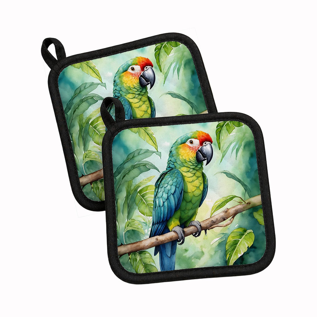Amazon Parrot Pot Holder Set of 2 Heat Resistant Quilted Hot Pads 7.5 x 7.5 Inch, Insulated Kitchen Trivets for Cooking & Baking