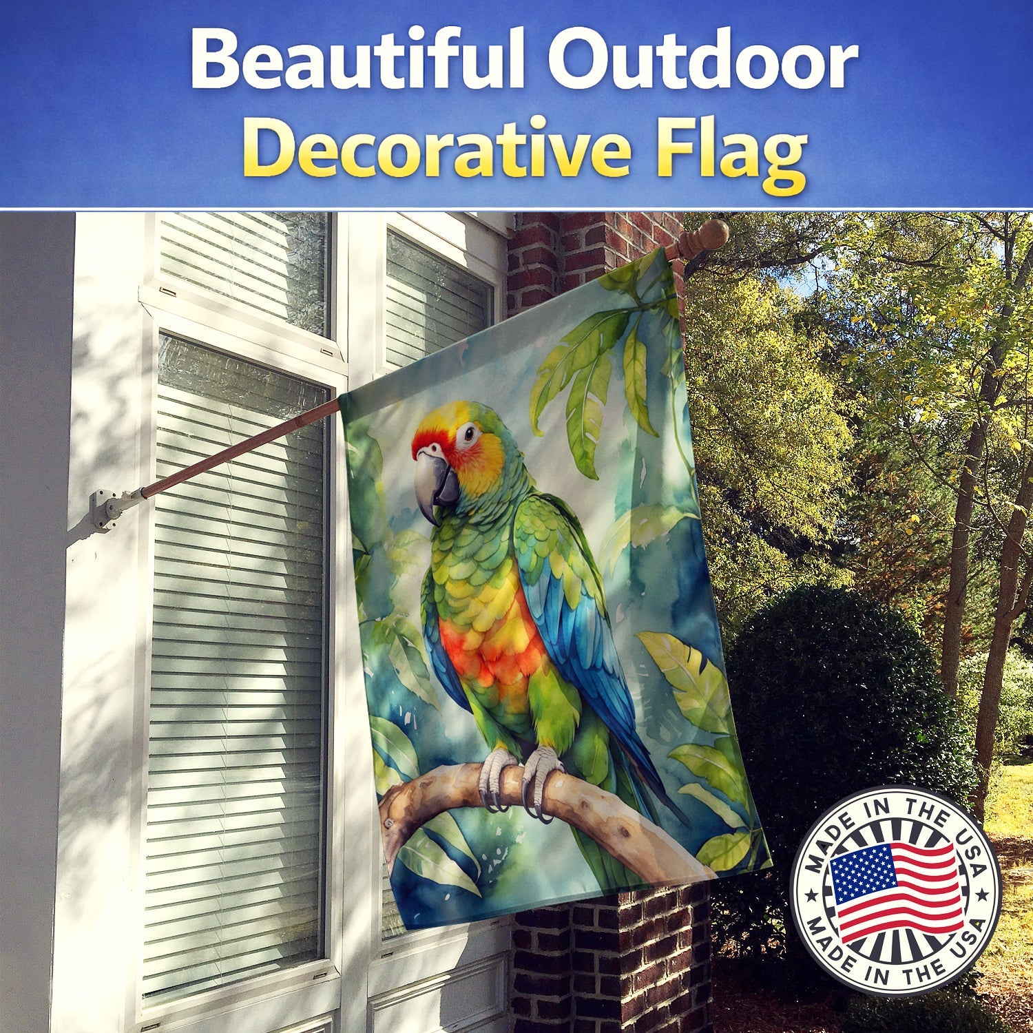Amazon Parrot House Flag 28x40 Porch Sleeve Pole Decorative Outside Yard Banner Artwork Wall Hanging, Polyester