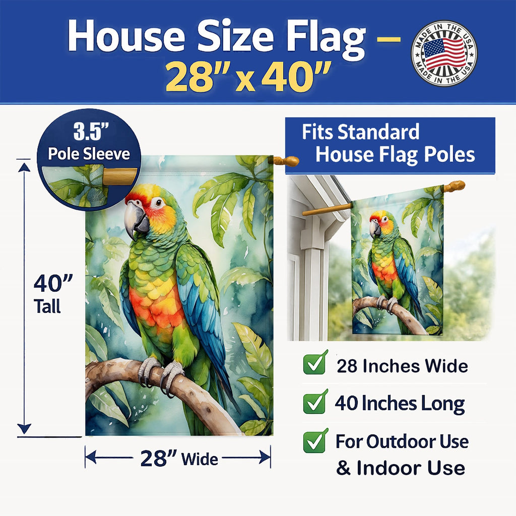 Amazon Parrot House Flag 28x40 Porch Sleeve Pole Decorative Outside Yard Banner Artwork Wall Hanging, Polyester