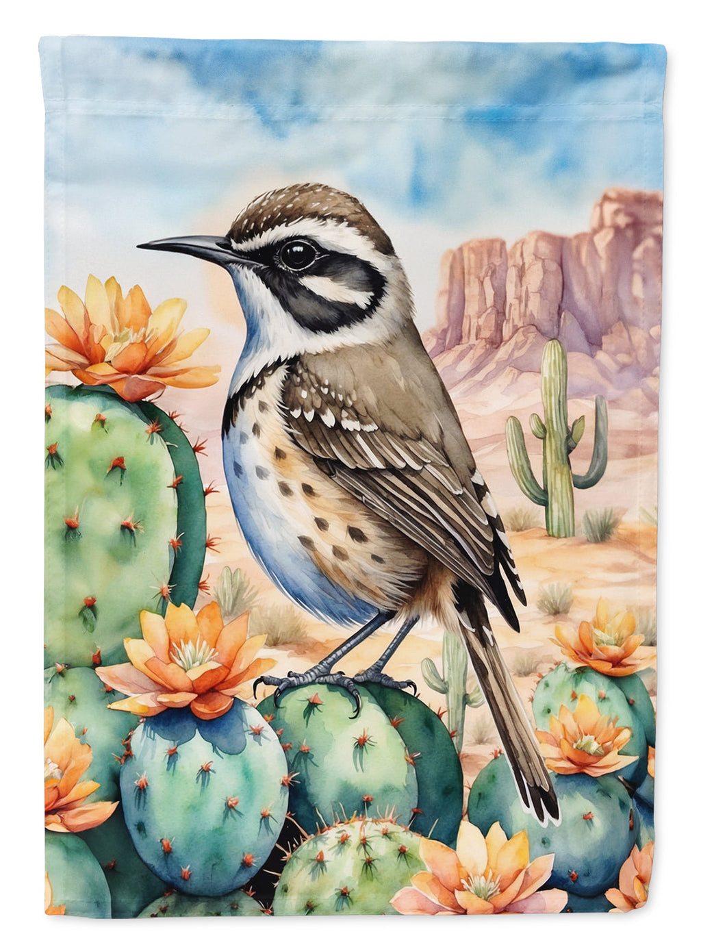 Arizona Cactus Wren House Flag 28x40 Porch Sleeve Pole Decorative Outside Yard Banner Artwork Wall Hanging, Polyester