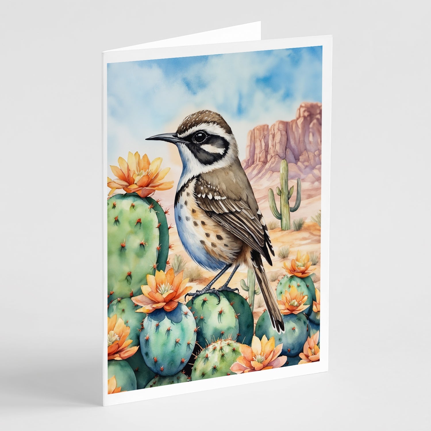Arizona Cactus Wren Greeting Cards Pack of 8 Blank Cards with Envelopes Whimsical A7 Size 5x7
