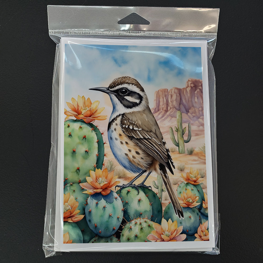 Arizona Cactus Wren Greeting Cards Pack of 8 Blank Cards with Envelopes Whimsical A7 Size 5x7
