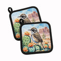 Arizona Cactus Wren Pot Holder Set of 2 Heat Resistant Quilted Hot Pads 7.5 x 7.5 Inch, Insulated Kitchen Trivets for Cooking & Baking
