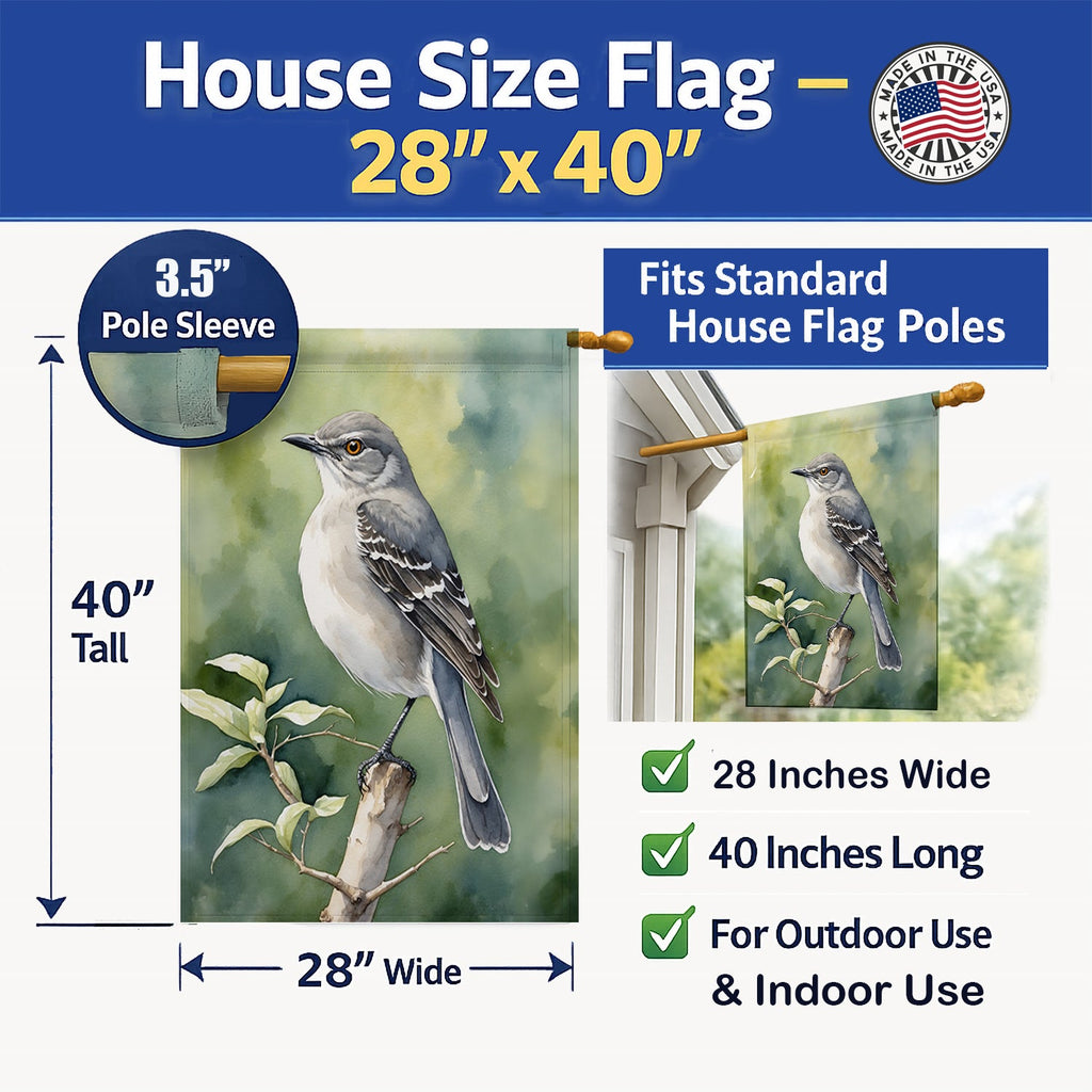 Arkansas Northern Mockingbird House Flag 28x40 Porch Sleeve Pole Decorative Outside Yard Banner Artwork Wall Hanging, Polyester