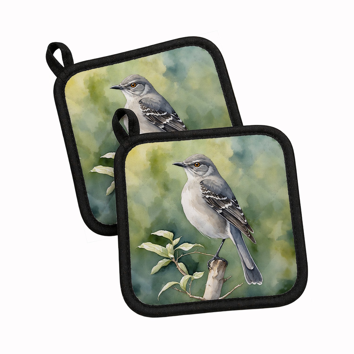 Arkansas Northern Mockingbird Pot Holder Set of 2 Heat Resistant Quilted Hot Pads 7.5 x 7.5 Inch, Insulated Kitchen Trivets for Cooking & Baking