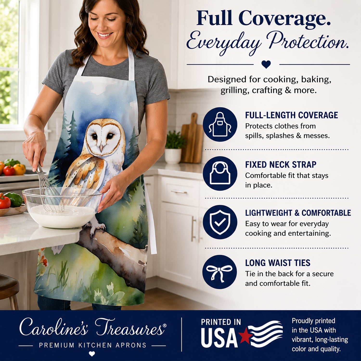 Barn Owl Apron Cooking Kitchen Server Baking Crafts Gardening for Adult Women Men, Unisex, Large, Multicolor