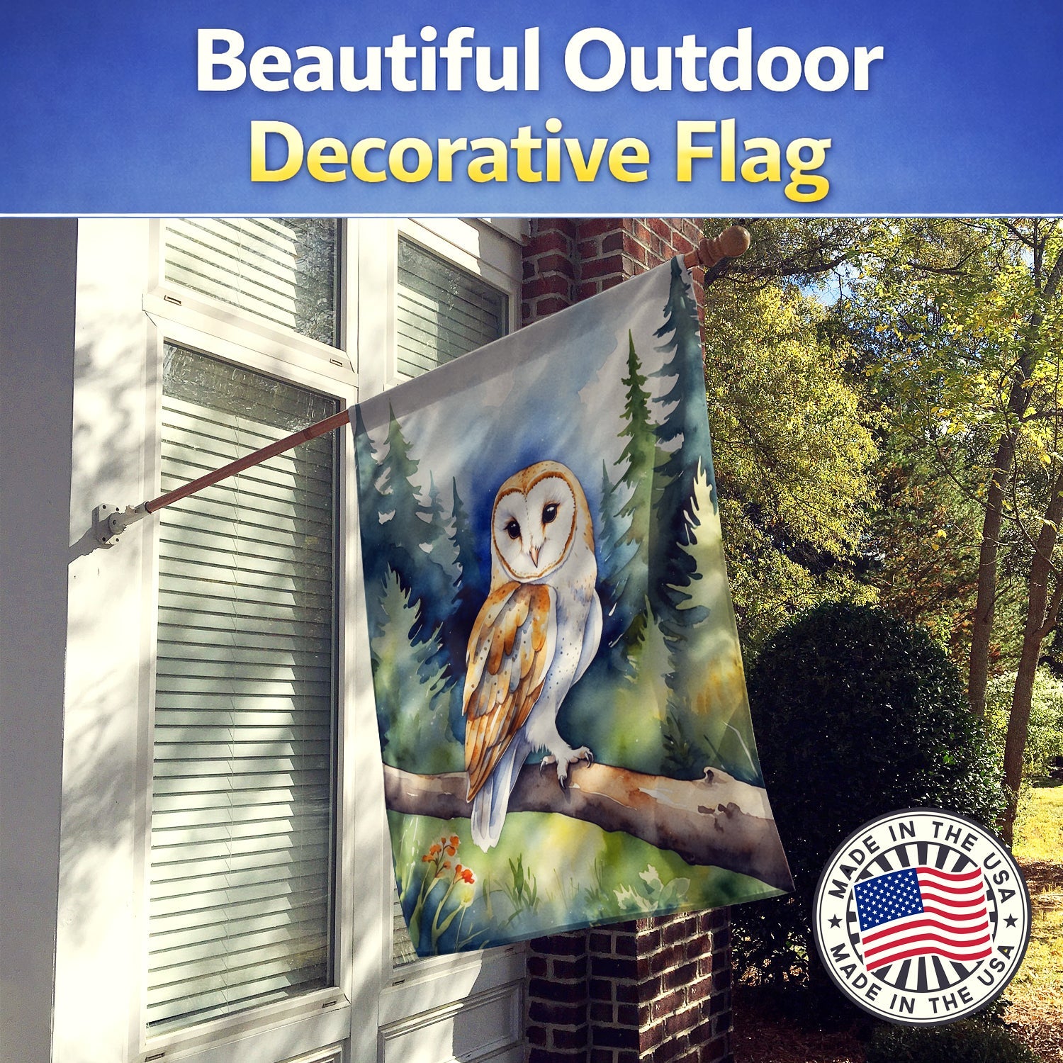 Barn Owl House Flag 28x40 Porch Sleeve Pole Decorative Outside Yard Banner Artwork Wall Hanging, Polyester