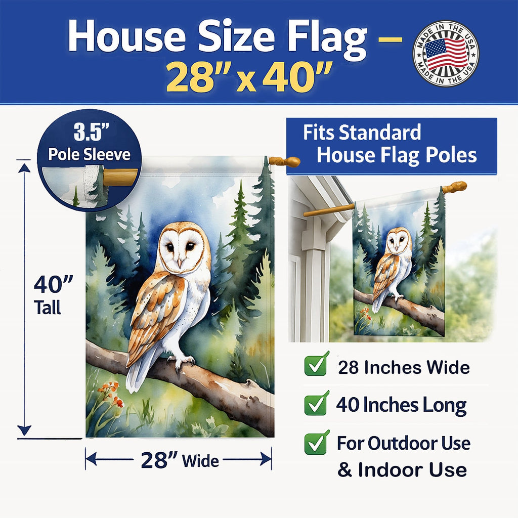 Barn Owl House Flag 28x40 Porch Sleeve Pole Decorative Outside Yard Banner Artwork Wall Hanging, Polyester