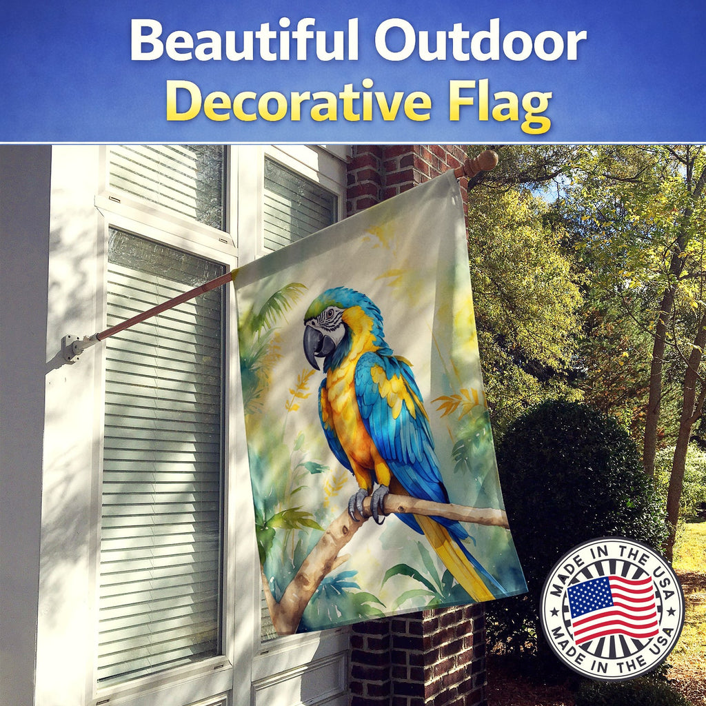 Blue and Gold Macaw House Flag 28x40 Porch Sleeve Pole Decorative Outside Yard Banner Artwork Wall Hanging, Polyester