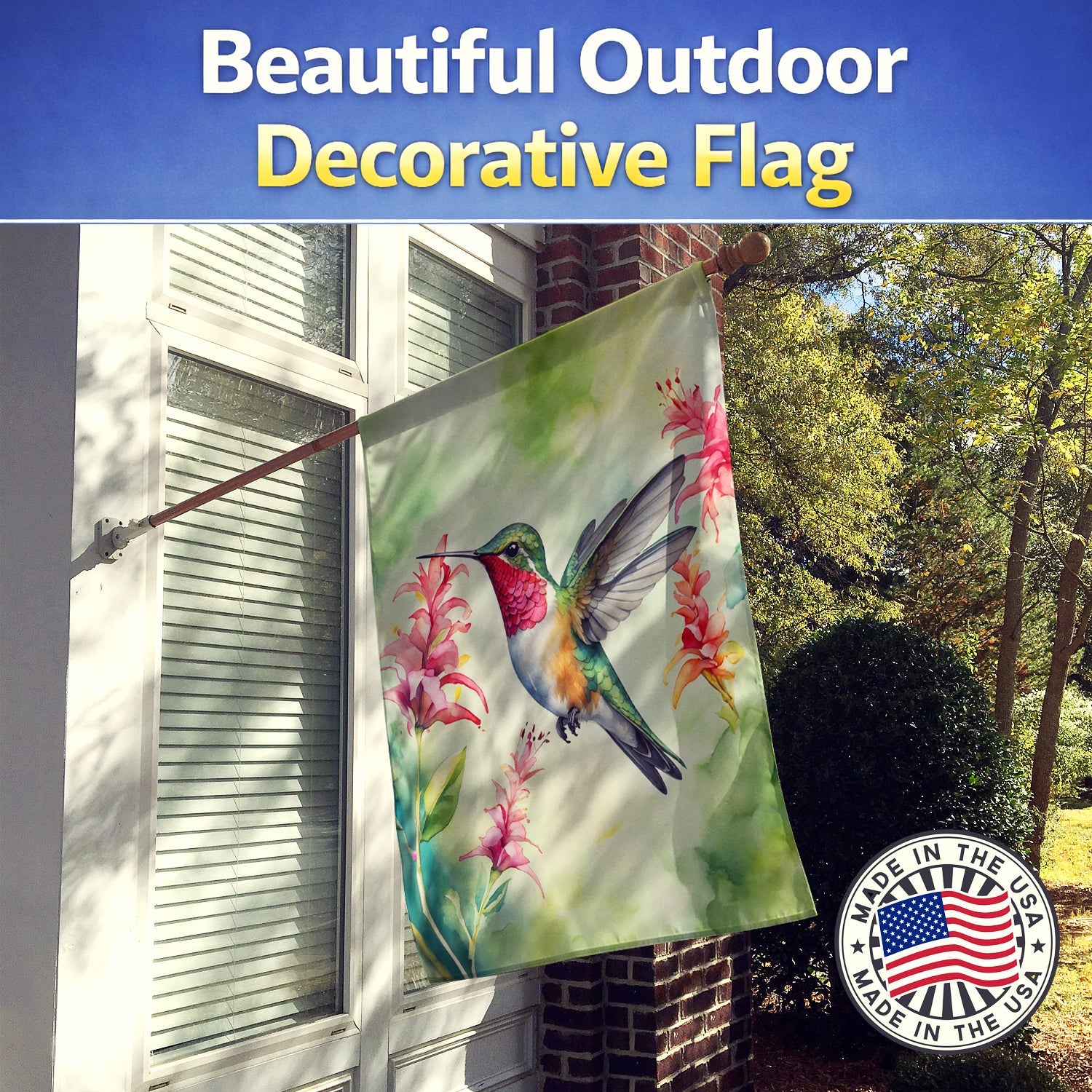 Broadtailed Hummingbird House Flag 28x40 Porch Sleeve Pole Decorative Outside Yard Banner Artwork Wall Hanging, Polyester