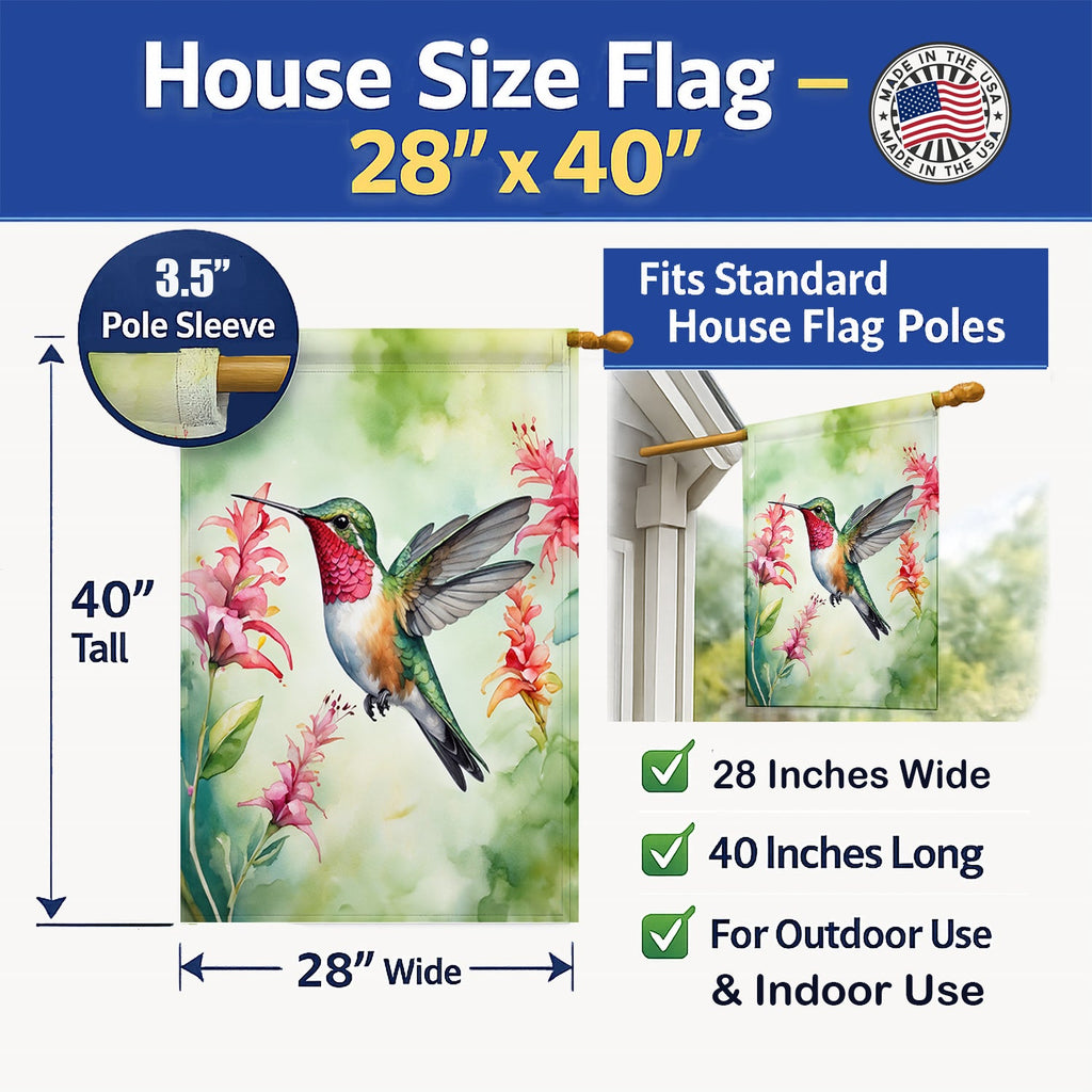 Broadtailed Hummingbird House Flag 28x40 Porch Sleeve Pole Decorative Outside Yard Banner Artwork Wall Hanging, Polyester