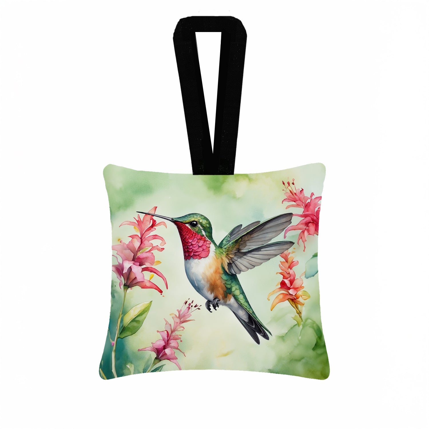 Broadtailed Hummingbird Hanging Square Fabric Ornament 3.5 × 3.5 Decorative Door-Knob & Tree Hanger, Soft Fabric