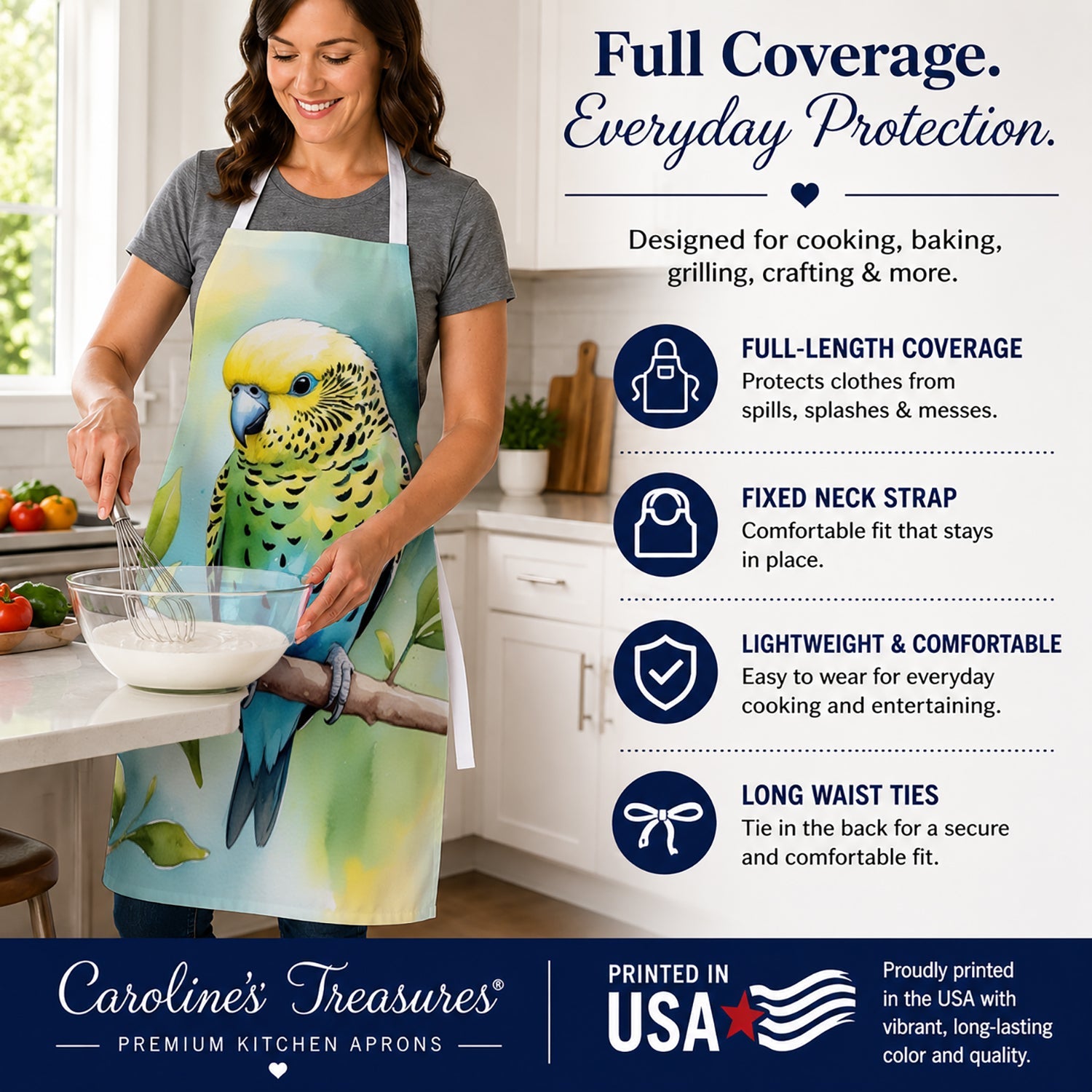 Budgerigar Apron Cooking Kitchen Server Baking Crafts Gardening for Adult Women Men, Unisex, Large, Multicolor