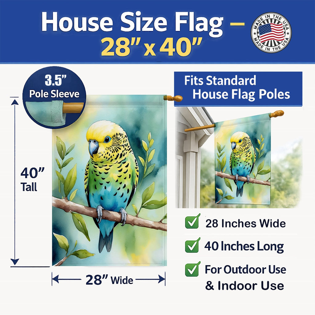 Budgerigar House Flag 28x40 Porch Sleeve Pole Decorative Outside Yard Banner Artwork Wall Hanging, Polyester