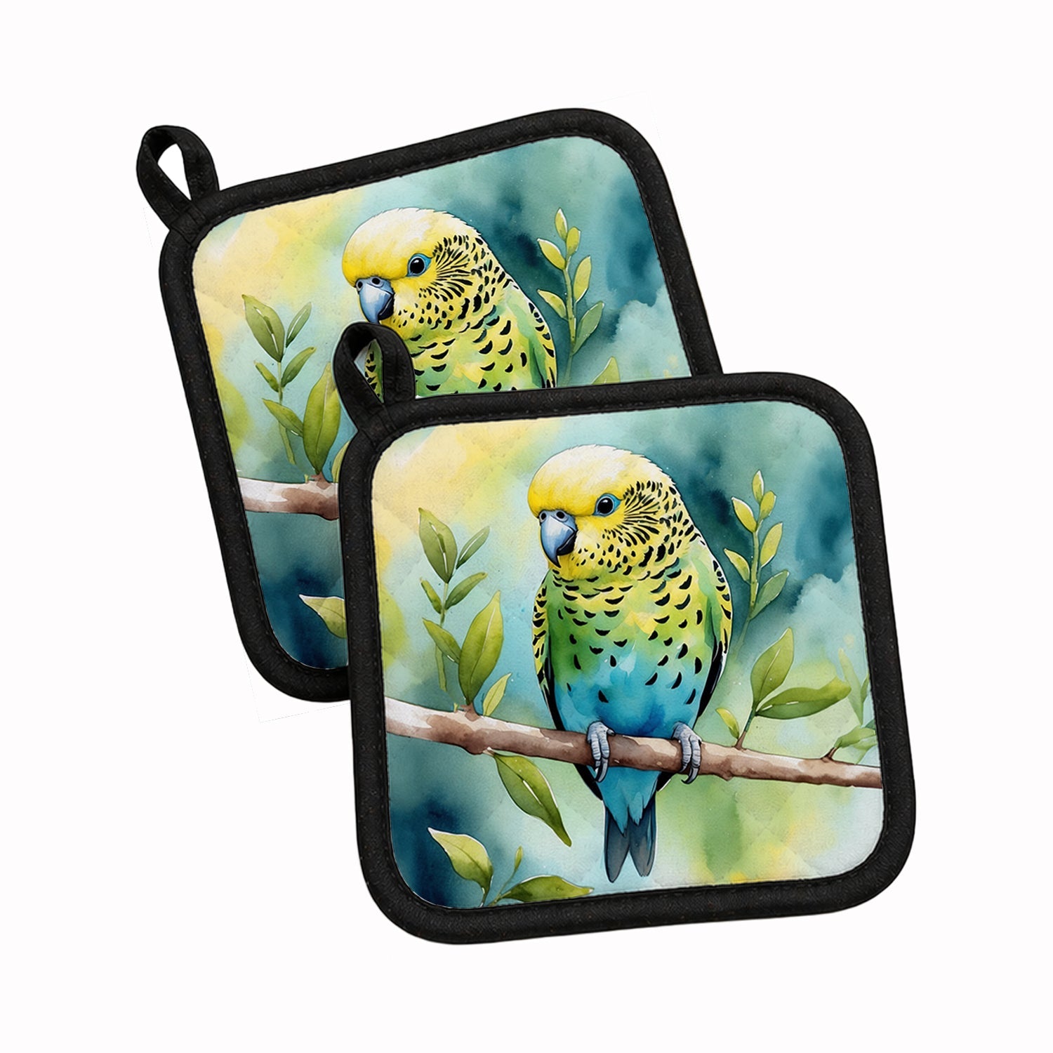 Budgerigar Pot Holder Set of 2 Heat Resistant Quilted Hot Pads 7.5 x 7.5 Inch, Insulated Kitchen Trivets for Cooking & Baking