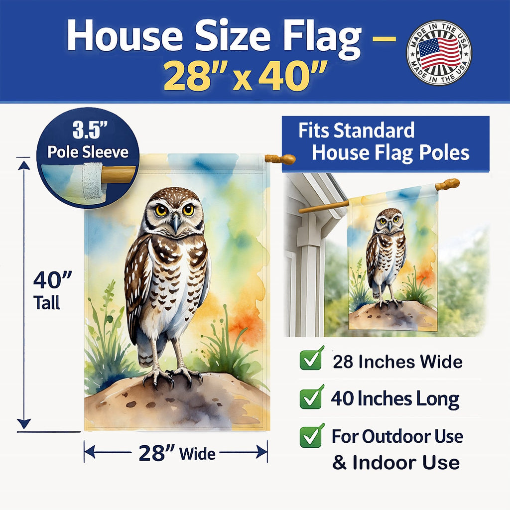 Burrowing Owl House Flag 28x40 Porch Sleeve Pole Decorative Outside Yard Banner Artwork Wall Hanging, Polyester