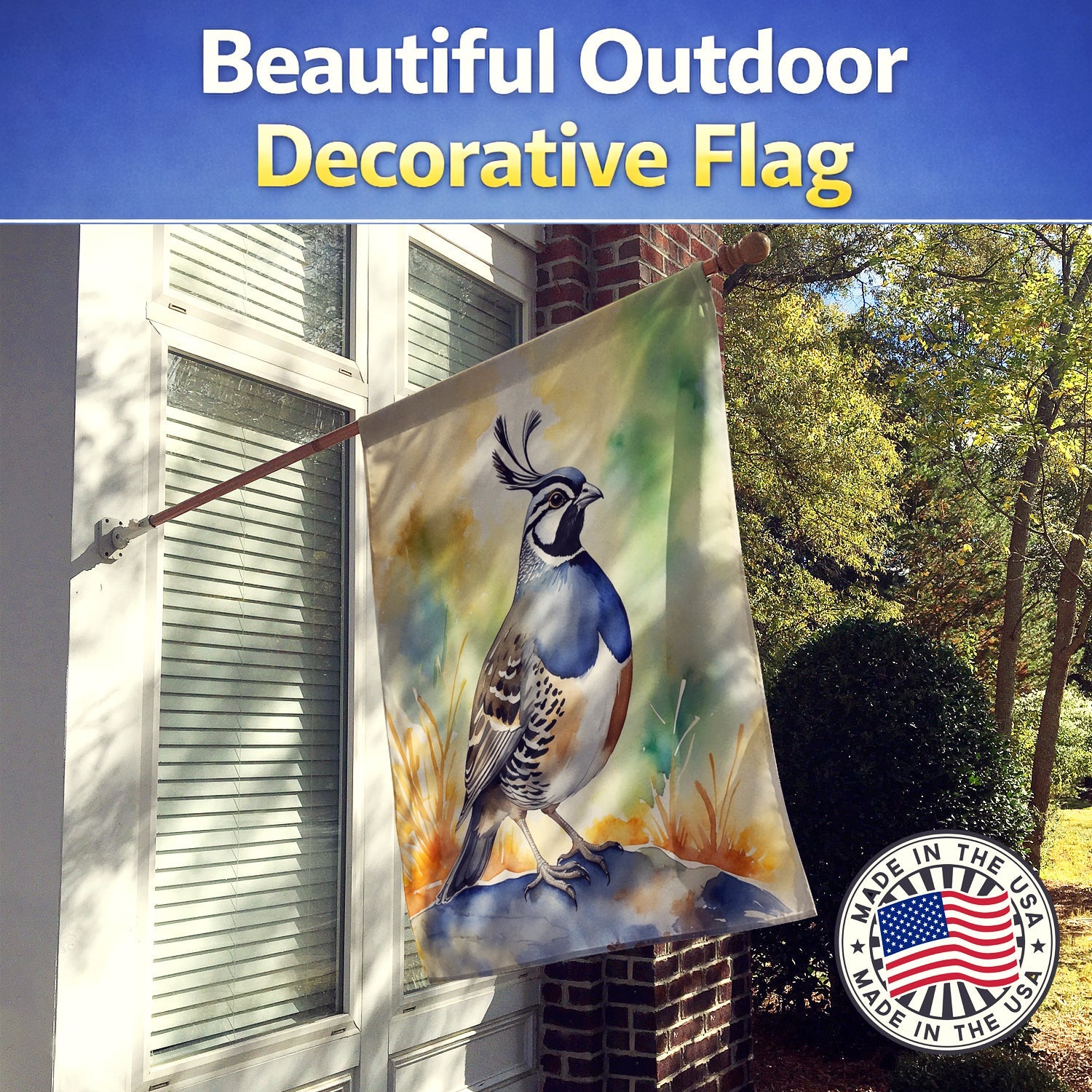 California Quail House Flag 28x40 Porch Sleeve Pole Decorative Outside Yard Banner Artwork Wall Hanging, Polyester