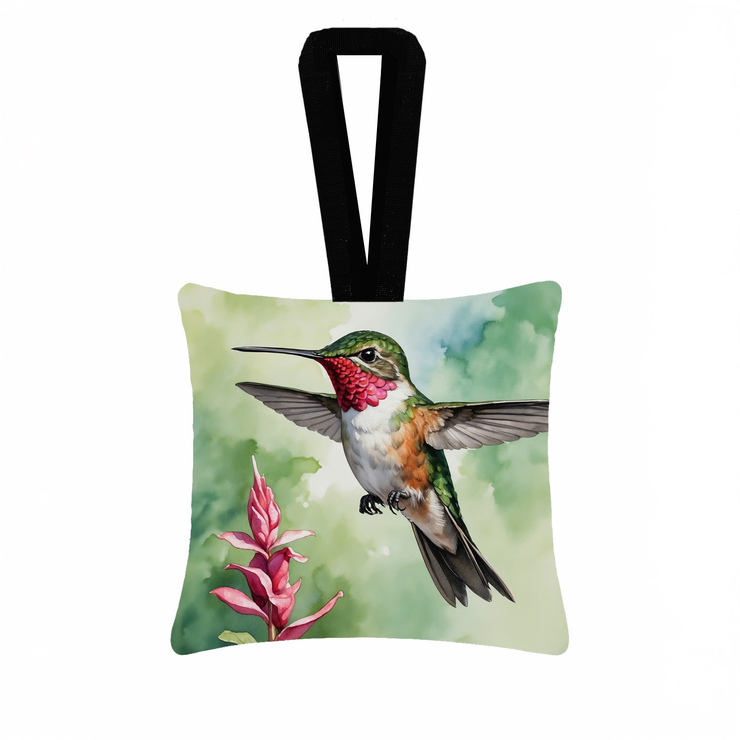 Calliope Hummingbird Hanging Square Fabric Ornament 3.5 × 3.5 Decorative Door-Knob & Tree Hanger, Soft Fabric