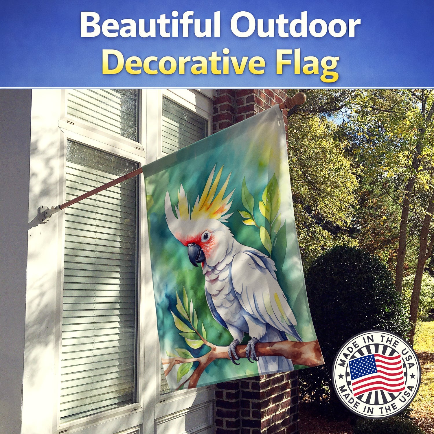 Cockatoo House Flag 28x40 Porch Sleeve Pole Decorative Outside Yard Banner Artwork Wall Hanging, Polyester